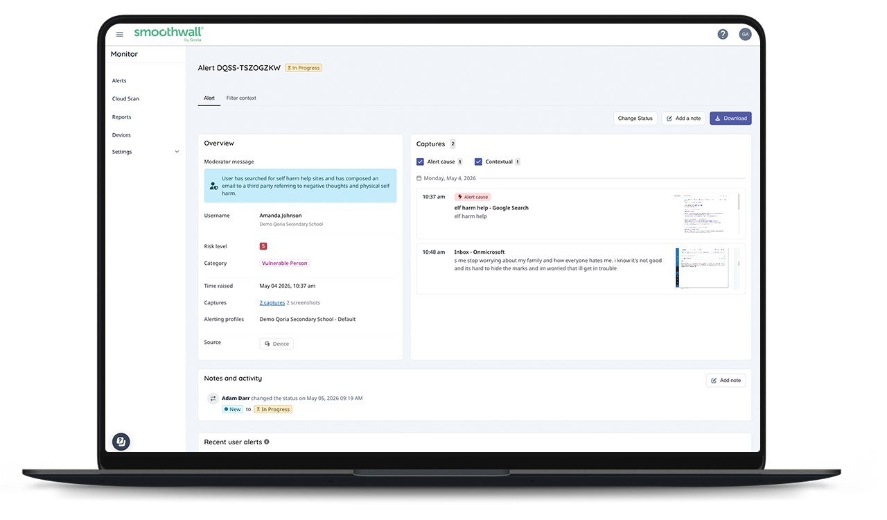 Smoothwall Monitor Browser Monitor | Digital Safeguarding Solutions | Smoothwall